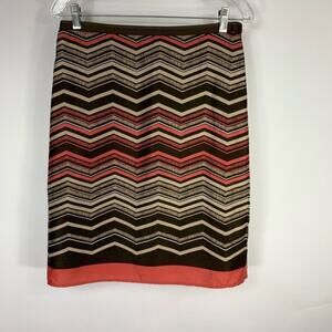 LOFT Chevron Pattern Skirt Cotton Brown Coral Sz 4
